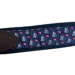 Vineyard Vines Golf Belt 30 Brown Leather Navy Webbing Brass Buckle Golfer